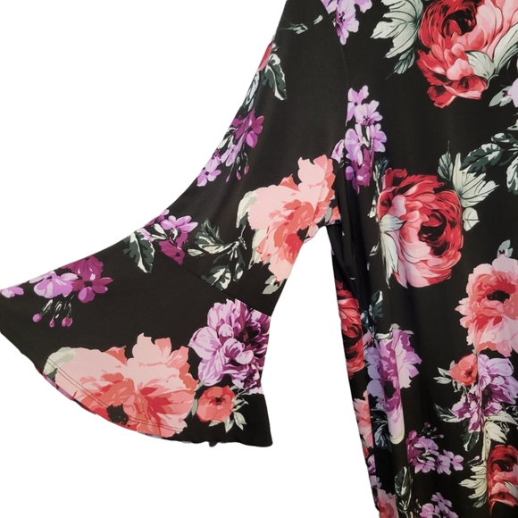 Roz & Ali Floral Dress 3X Curvy Bell Sleeve Red & Purple 22/24w 3xl Retro 60's - Picture 3 of 7